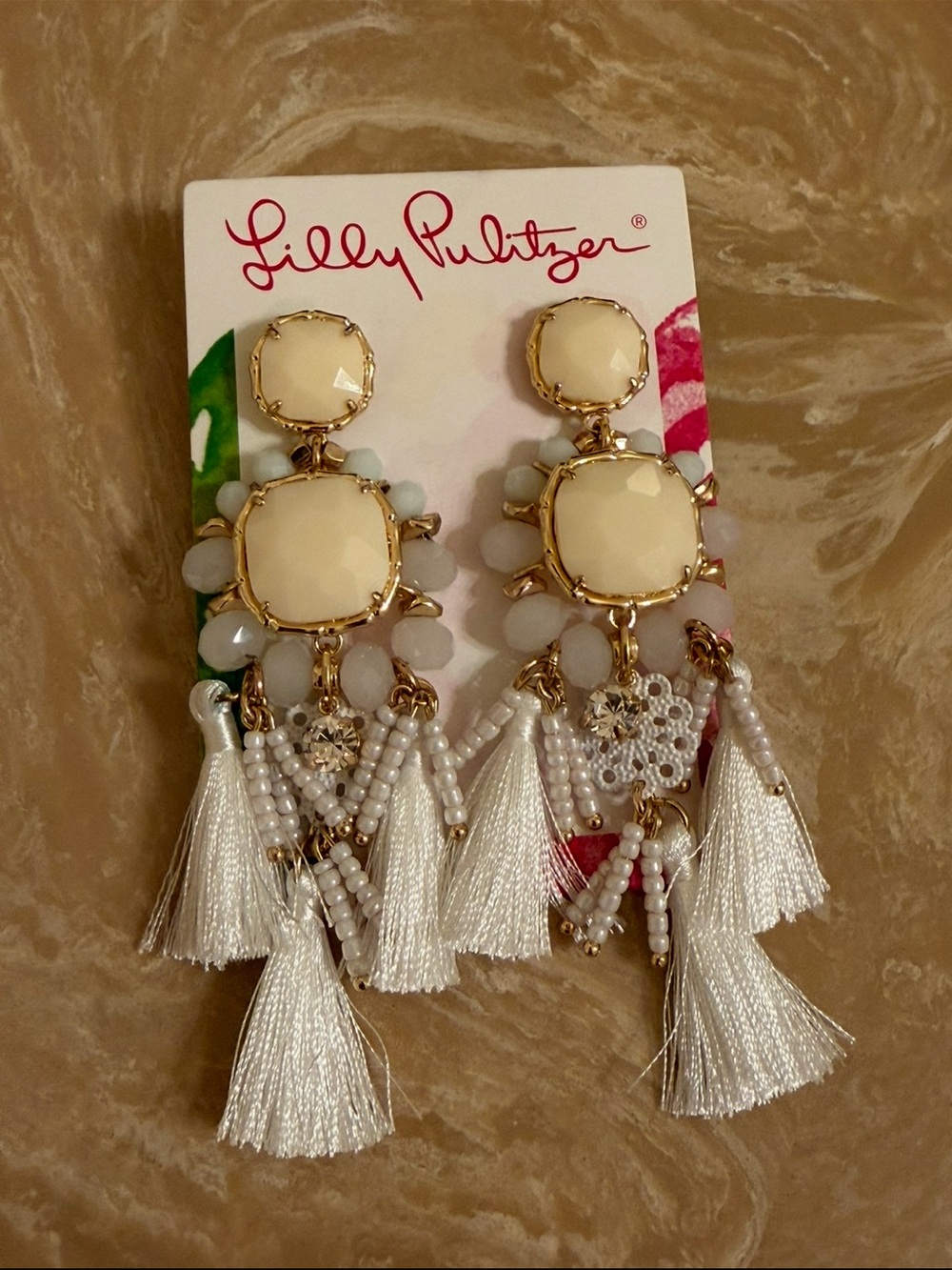 Lilly Pulitzer Waterside Resort White Statement Earrings